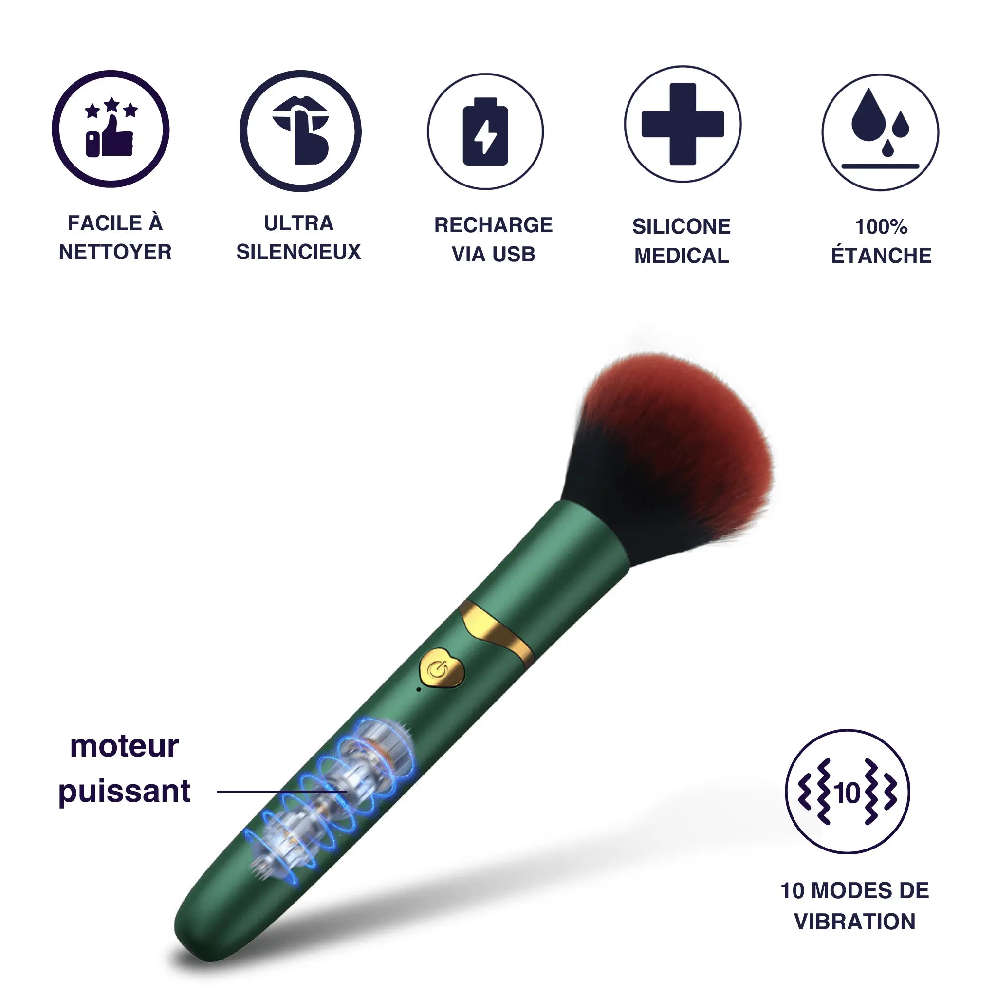 Pinceau à Blush/Massage Vibrant "Oasis Intime Éclat" - 7 Fréquences et Tête en Silicone Luxe